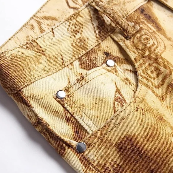 New Mens Painted Designer Slim Fit Jeans Multiple Sizes - Picture 4 of 5